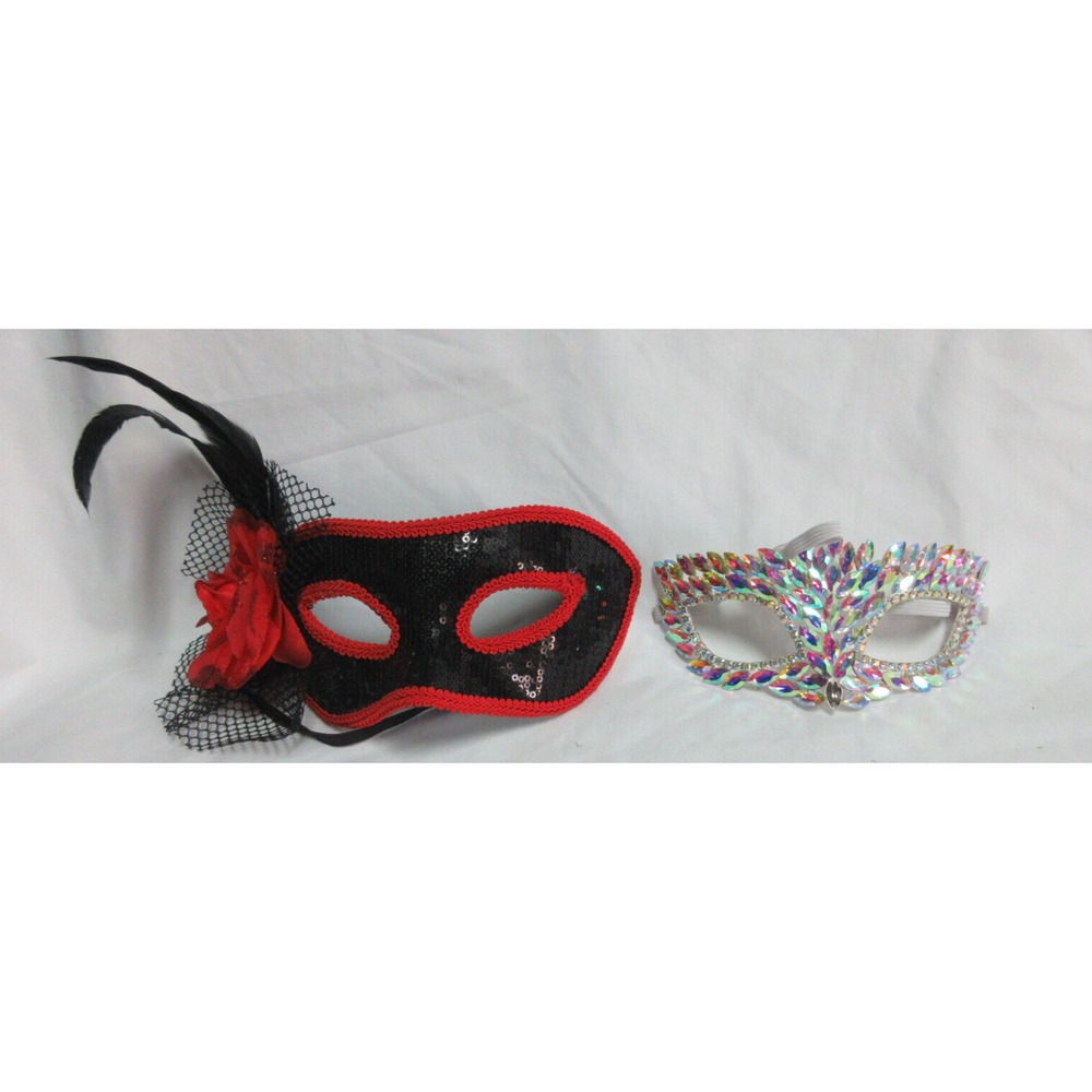 Masquerade Mask for Women, Crystal Rhinestone, Black Sequin Rose Party, Evening